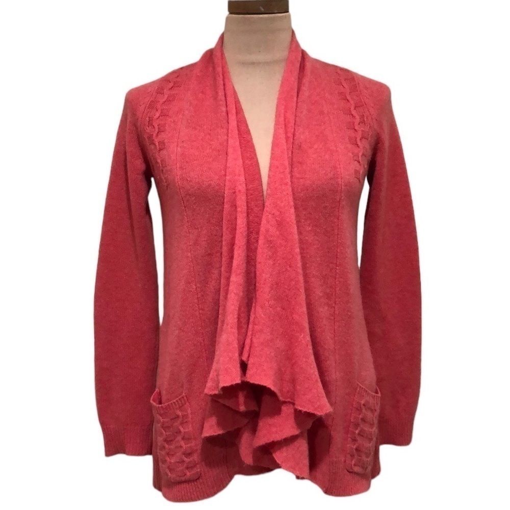 Anthropologie HWR Cardigan Sweater Size Small Coral Pink Cable Knit Cashmere